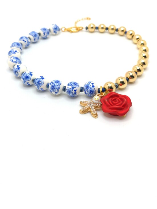 Artisan, 381MidaLane Jewelry - 381MIDALANE Half & Half Gold & Ceramic Bead Choker